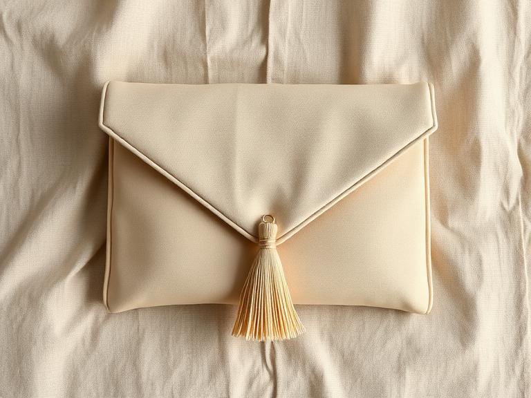 Clutch sobre de tela con borla decorativa