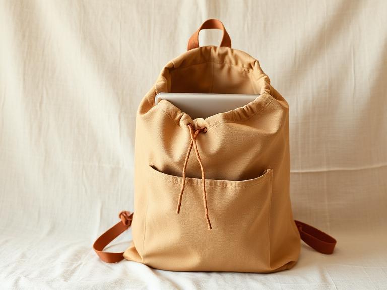 Mochila de lona con cordón y bolsillo frontal