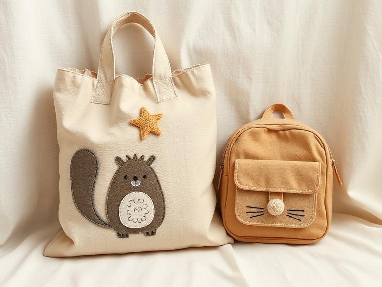 Bolso infantil con aplicación de animal y mochila preescolar de tela
